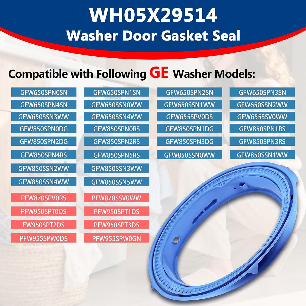 GFW650SPN1SN GFW650SPN2SN Washer Door Gasket Rubber Seal Fit for GE Models