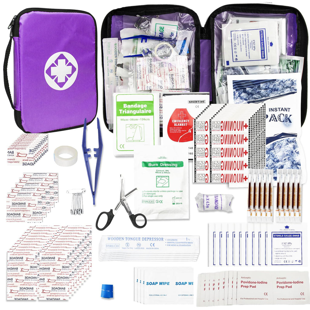 First Aid Kit 300PCS Car Home Camping Essentials Purple 1st Aid