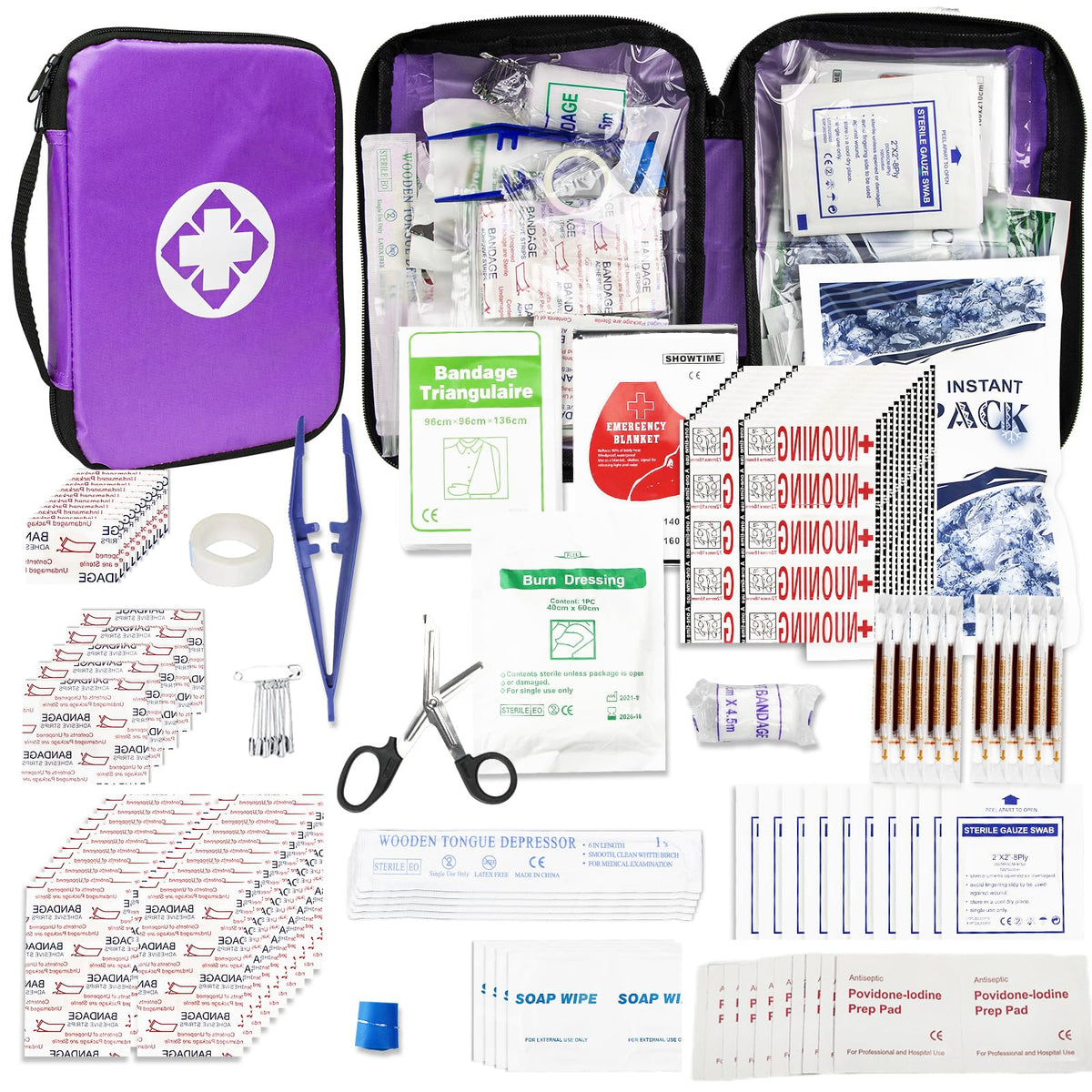 First Aid Kit 300PCS Car Home Camping Essentials Purple 1st Aid