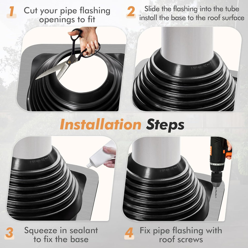 #6 Epdm Metal Roof Vent Boot, Flexible Roofing Boots Fits Pipe Od 4 3/4'' to 10'', Metal Roof Jacks Flashing for