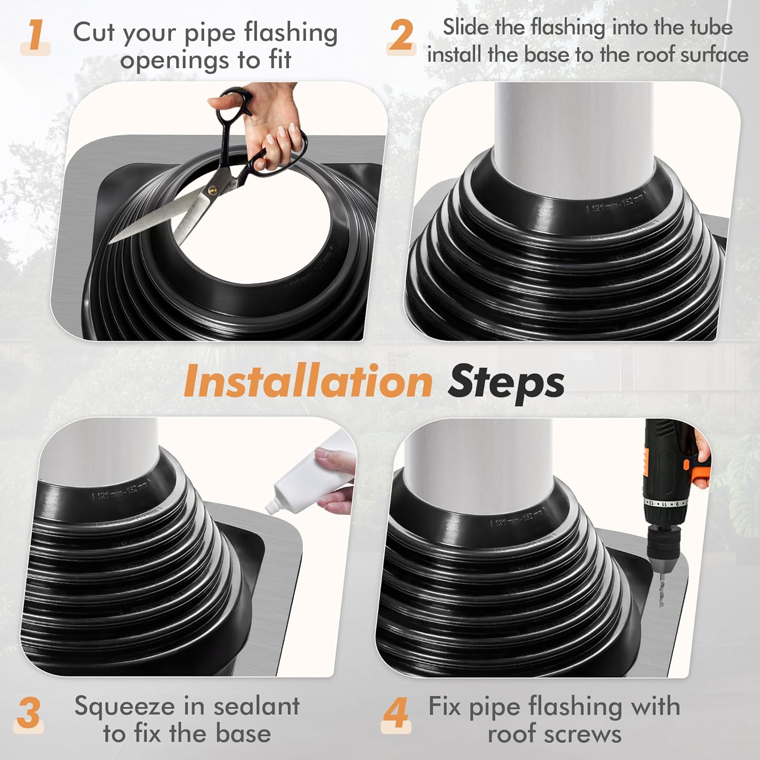 #6 Epdm Metal Roof Vent Boot, Flexible Roofing Boots Fits Pipe Od 4 3/4'' to 10'', Metal Roof Jacks Flashing for