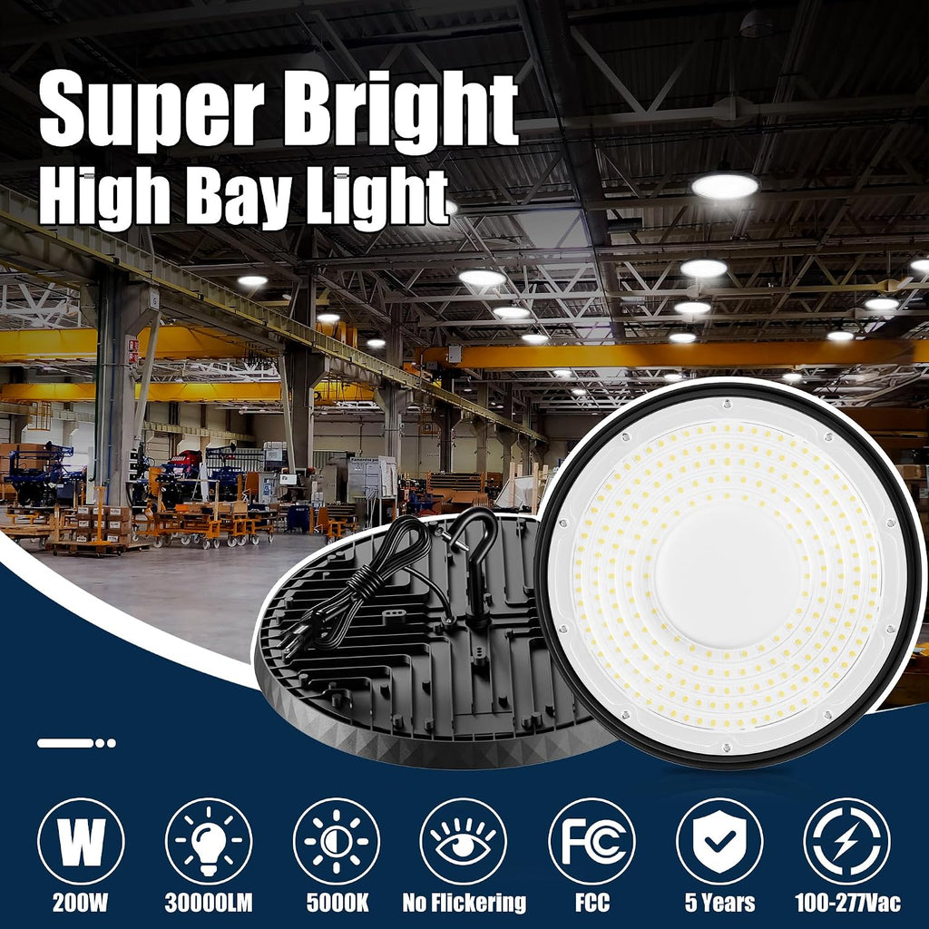 10 Pack UFO LED High Bay Light 200W, 30000LM 5000K AC100-277V
