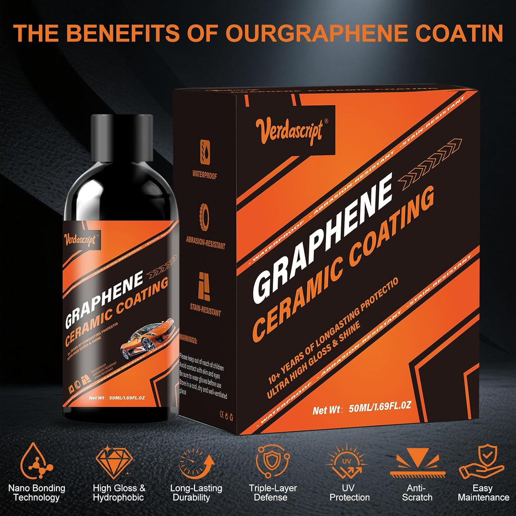 Graphene Ceramic Coating (50ml) - 20H Professional Top Coat Kit | Heavy Duty Paint Sealant, Hydrophobic & High Gloss