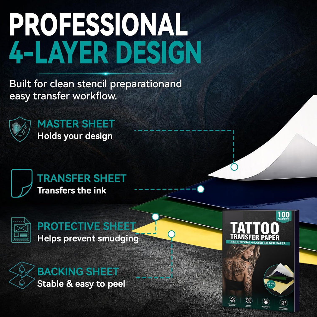 100 Sheets Tattoo Transfer Paper, Thermal Stencil Paper for Tattooing