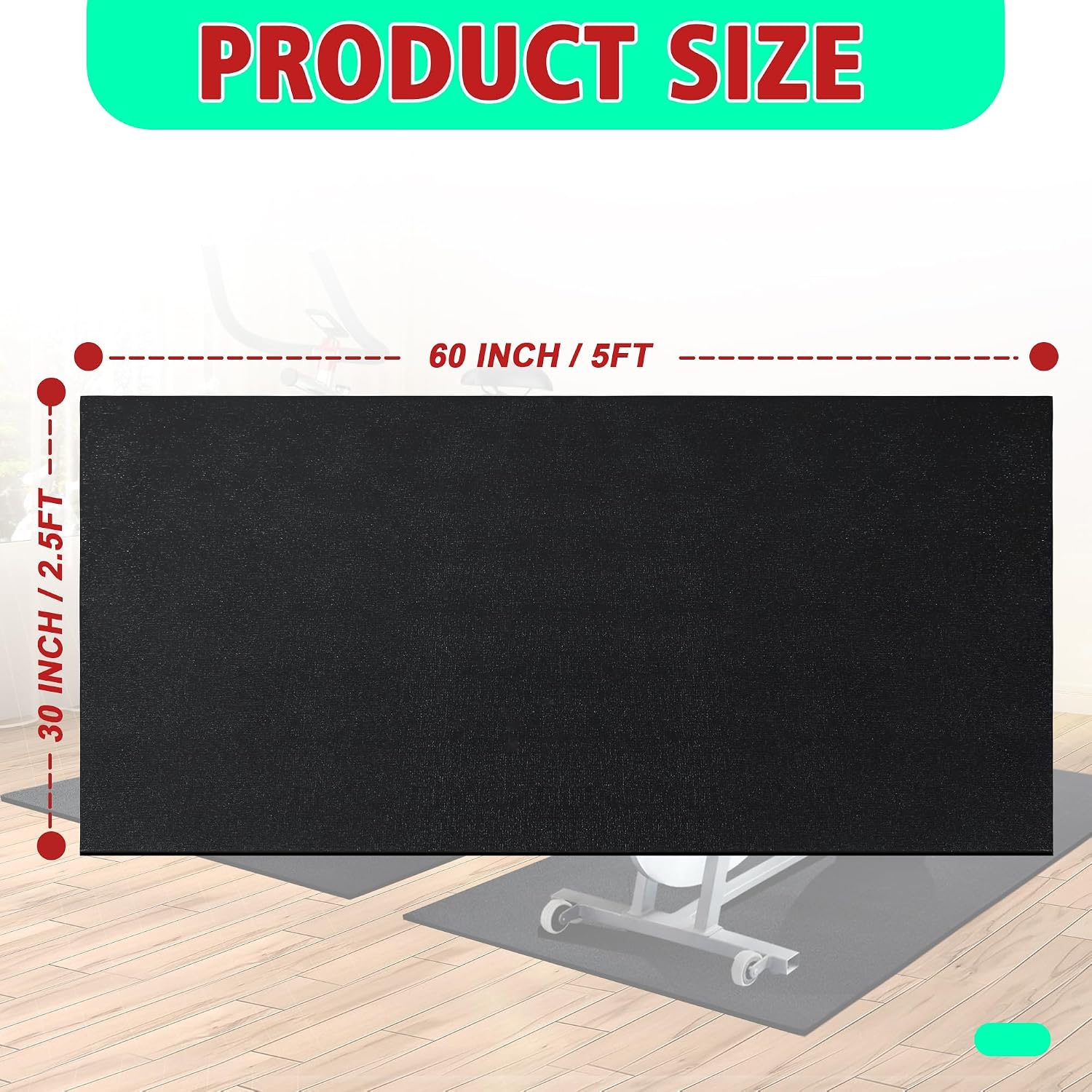 Bike Mat | 6mm Thickness, 30" X 60" Exercise Mats for Treadmill, Rowing Machine, Non-Slip Exercise Equipment Mat for
