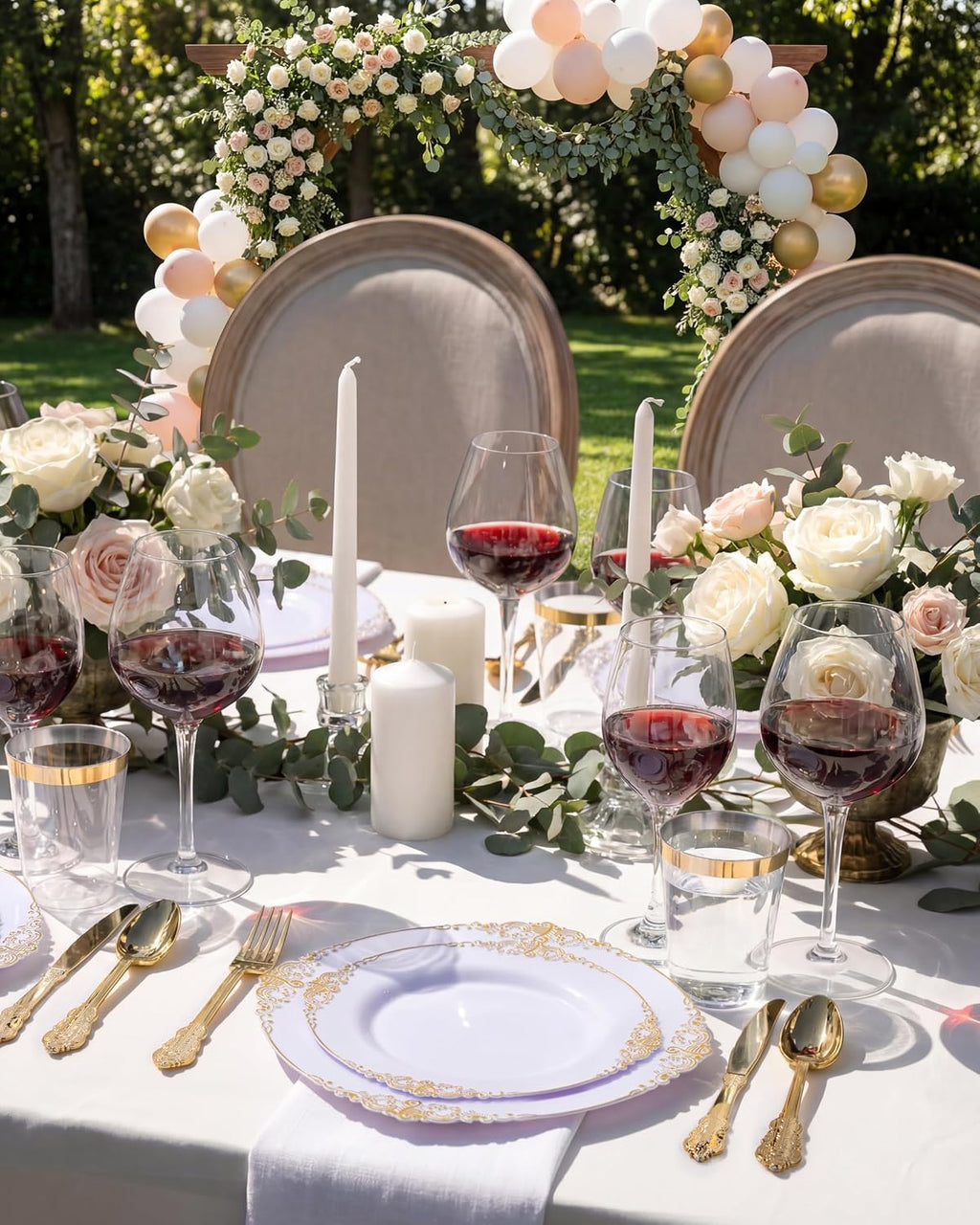 350Pcs Gold Plastic Plates, Disposable Dinnerware Set for 50 Guests