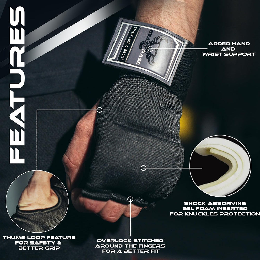 Inner Gloves with Hand Wraps Quick Wrap Long 36" Wrist Support MMA Muay Thai Bandages Punching Martial Arts Training