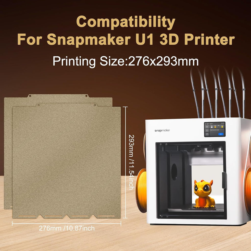 PEI Build Plate for Snapmaker U1 3D Printer, 276x293mm 0.8mm Thick Double-Sided Gold Textured PEI Magnetic Flexible