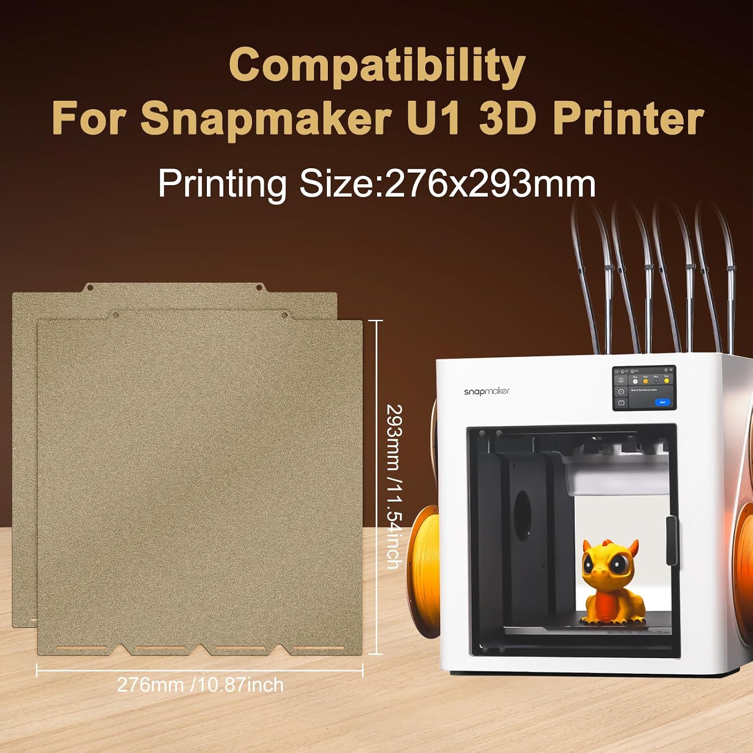 PEI Build Plate for Snapmaker U1 3D Printer, 276x293mm 0.8mm Thick Double-Sided Gold Textured PEI Magnetic Flexible