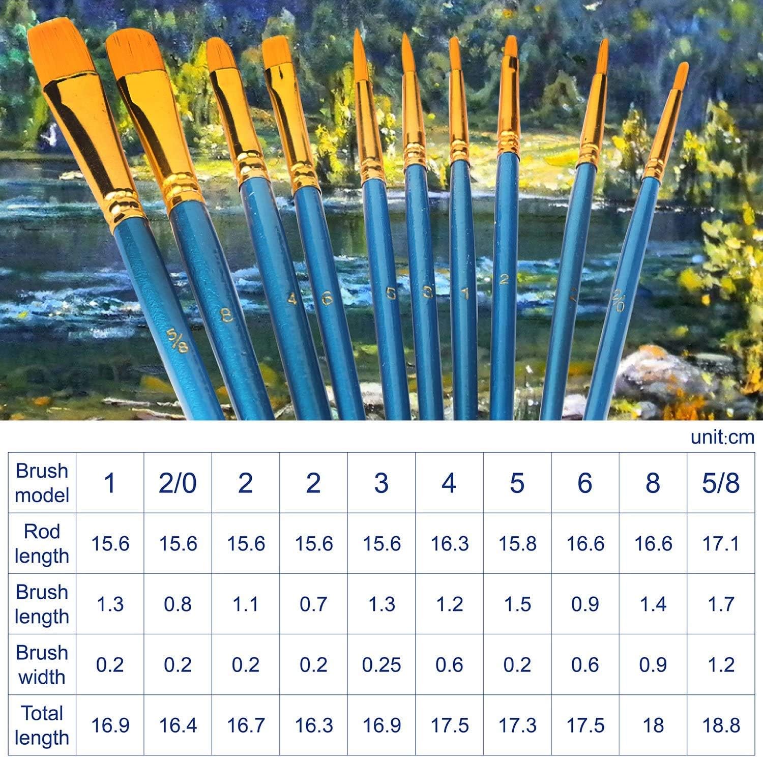 Acrylic Paint Brush Set, 5 Packs / 50 pcs Nylon Hair Brushes for All Purpose Oil Watercolor Painting Artist