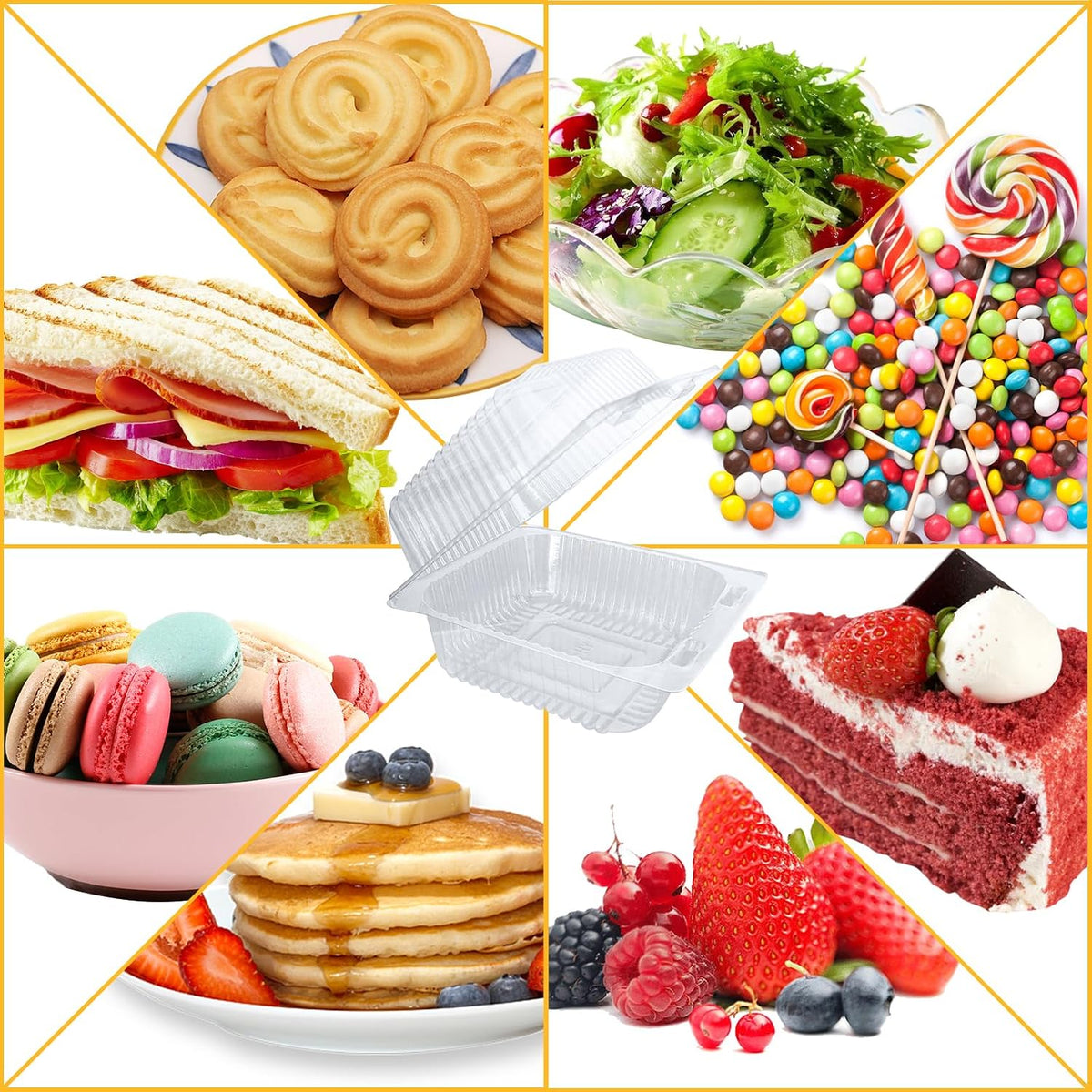 200 Pcs Clear Plastic Take out Containers,Disposable Fancy Hinged Top Square Clamshell Food Boxes,Cake Slice