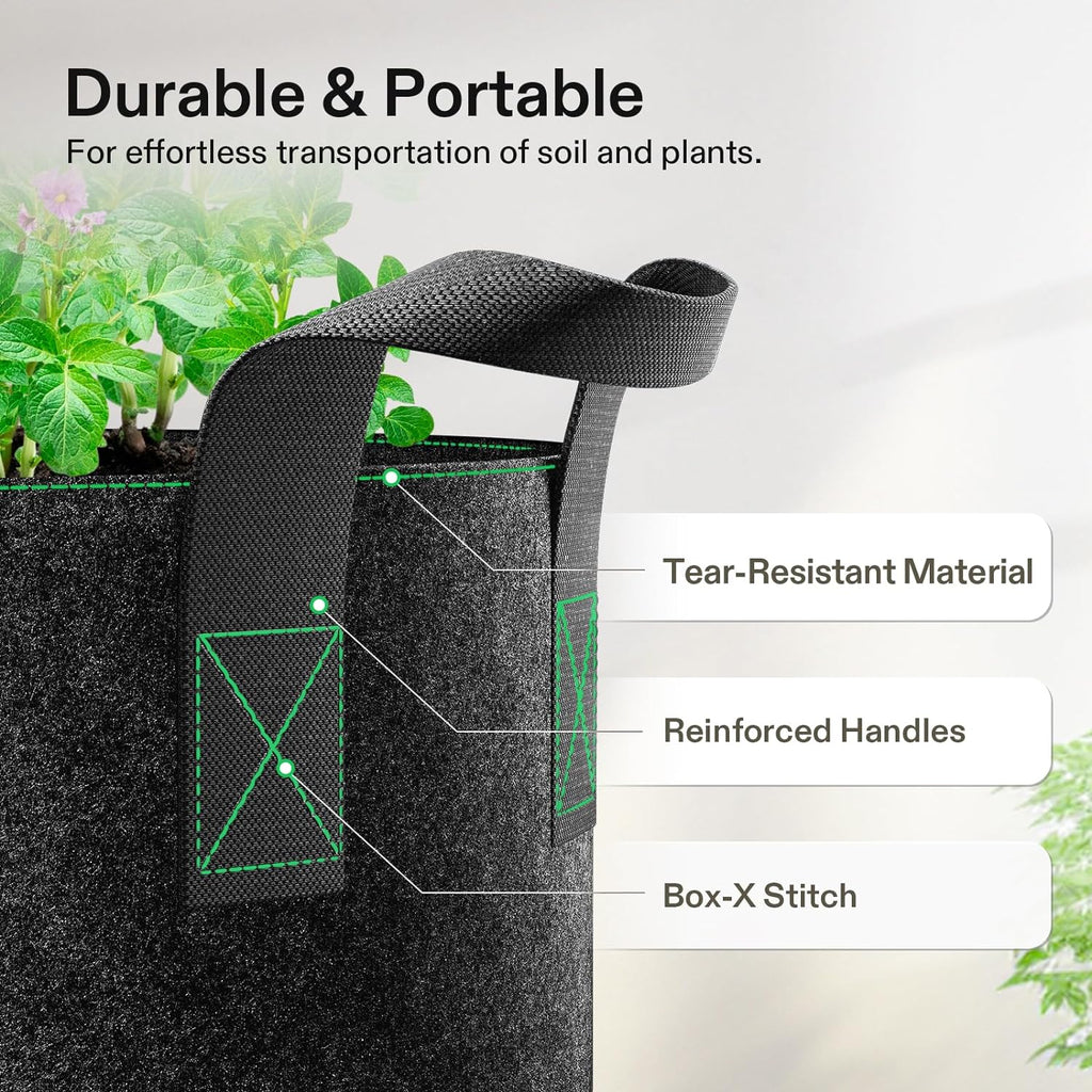 VIVOSUN 5-Pack 5 Gallon Plant Grow Bags Fabric Pots with Handles | 300G Thickened Nonwoven Fabric, Excellent
