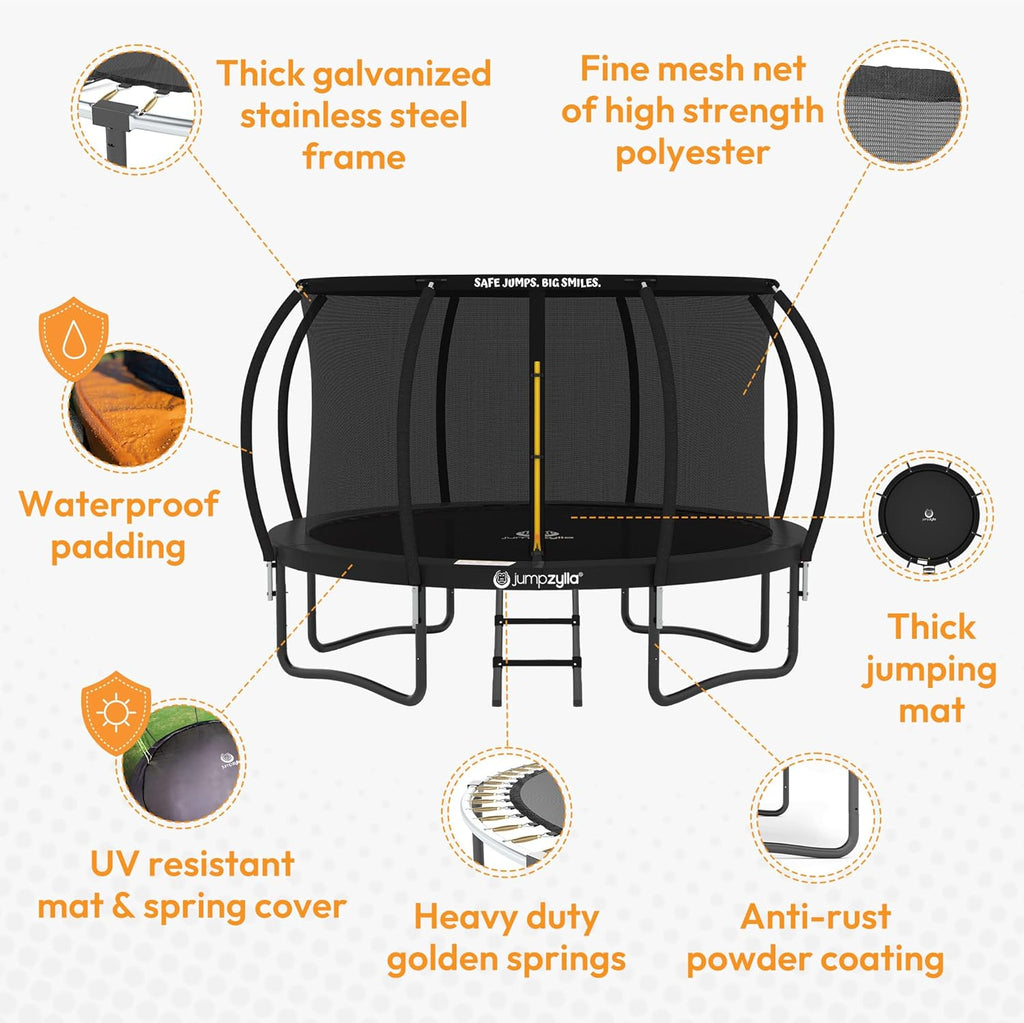 Trampoline Outdoor 8FT 10FT 12FT 14FT 15FT 16FT with Enclosure, Non-Slip Ladder & Anti-Rust Coated Frame, ASTM