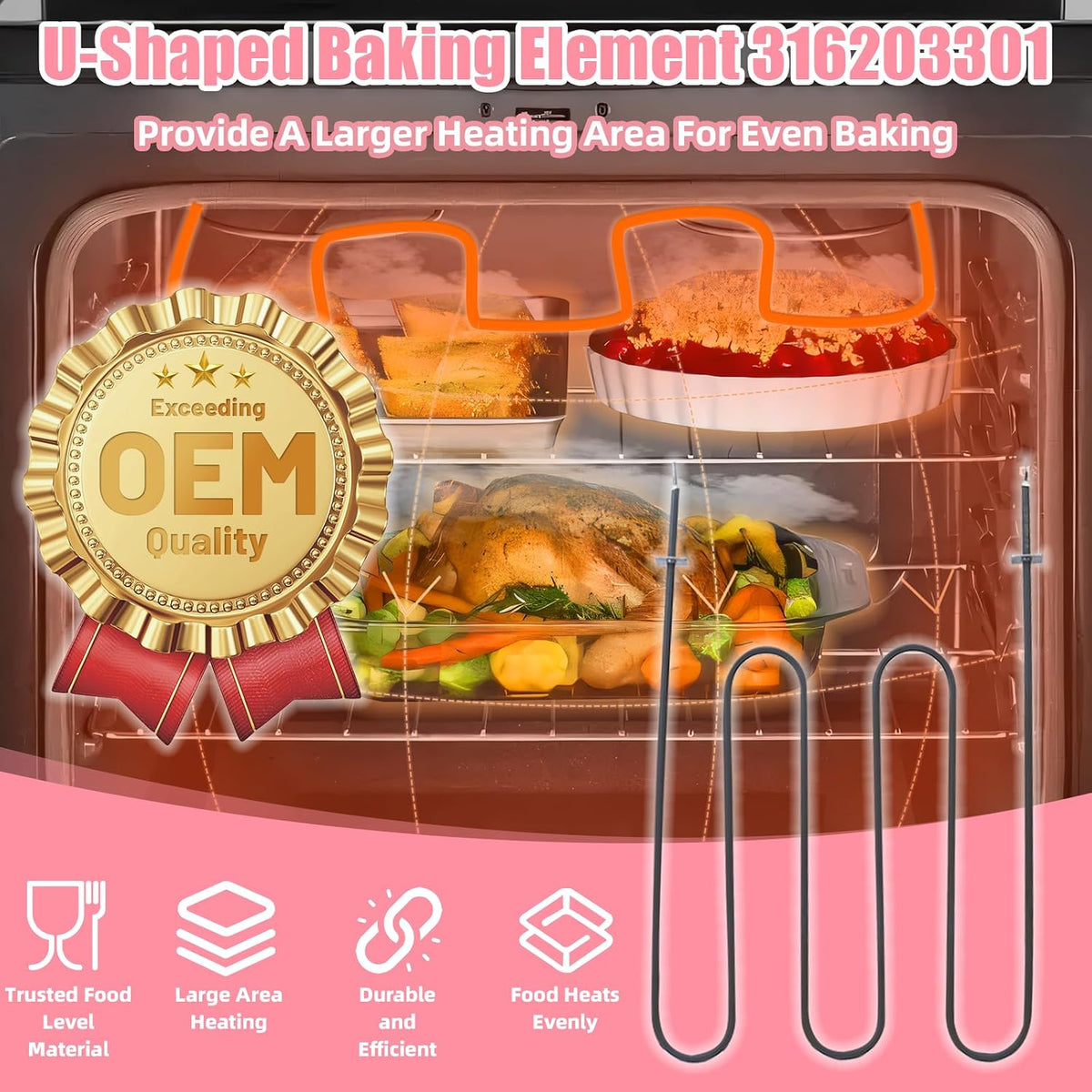 LXun Upgrade 316203301 Oven Broil Element Compatible with Kenmore Frigidaire Range Oven Parts 316203301 Heating Element Replaces 316203300 2210851 7316203301 PS3506335 Broiling Element