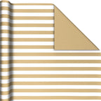 Reversible Wrapping Paper Rolls, 2 Rolls (Kraft, Striped, Dots)
