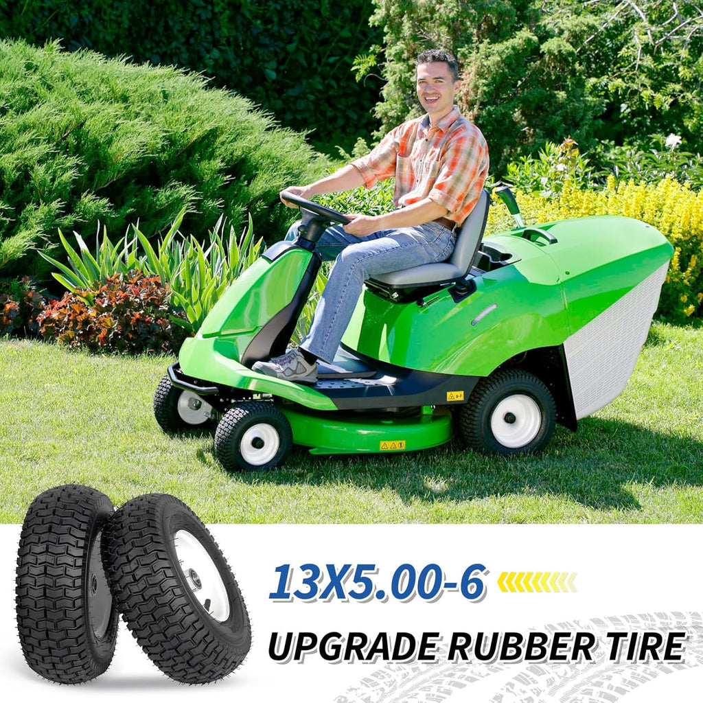 13x5.00-6 Rubber Lawn Mower Tire and Wheel, 2 Pcs Replacement 13x5-6nhs Riding Mowers Lawn Pneumatic Tire with