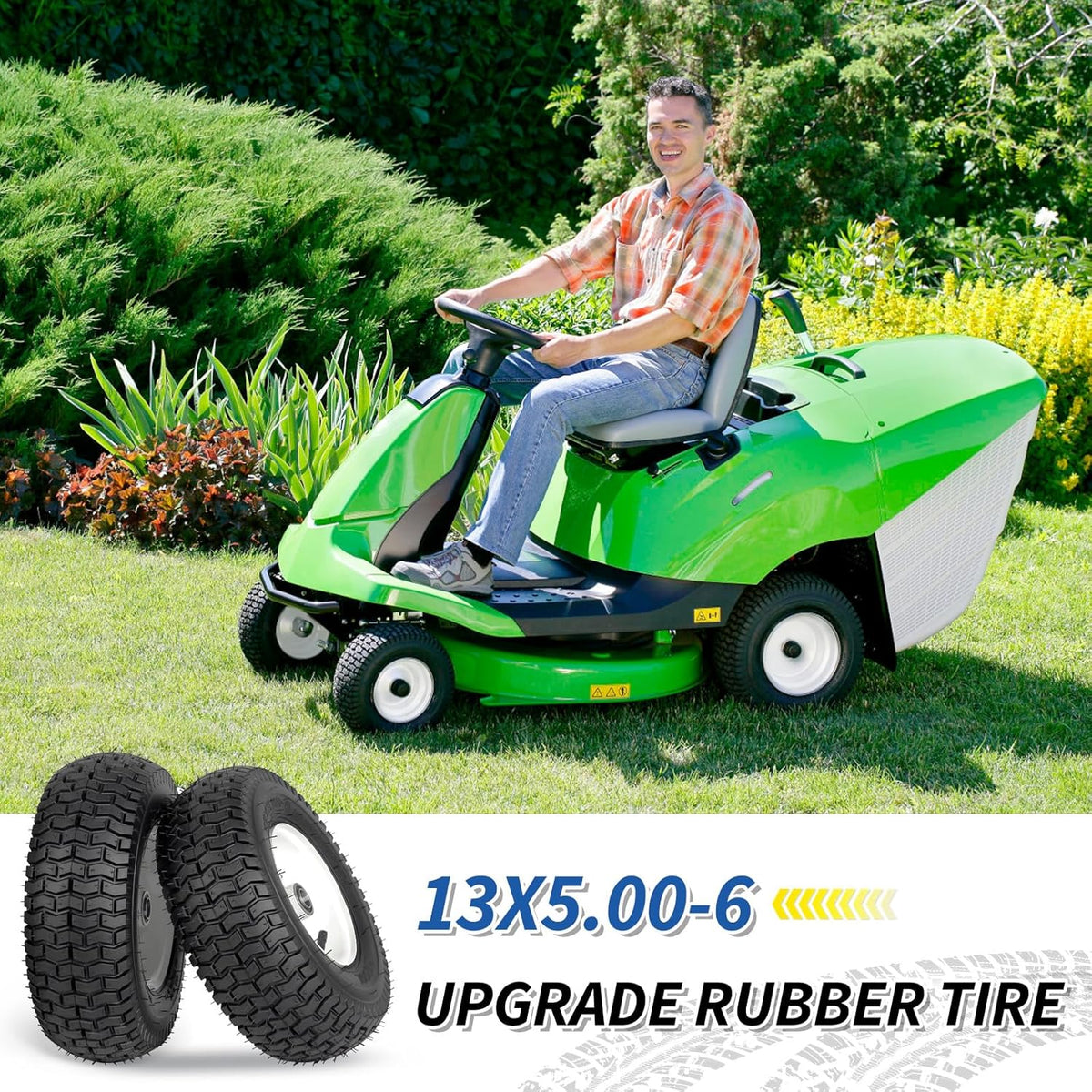 13x5.00-6 Rubber Lawn Mower Tire and Wheel, 2 Pcs Replacement 13x5-6nhs Riding Mowers Lawn Pneumatic Tire with