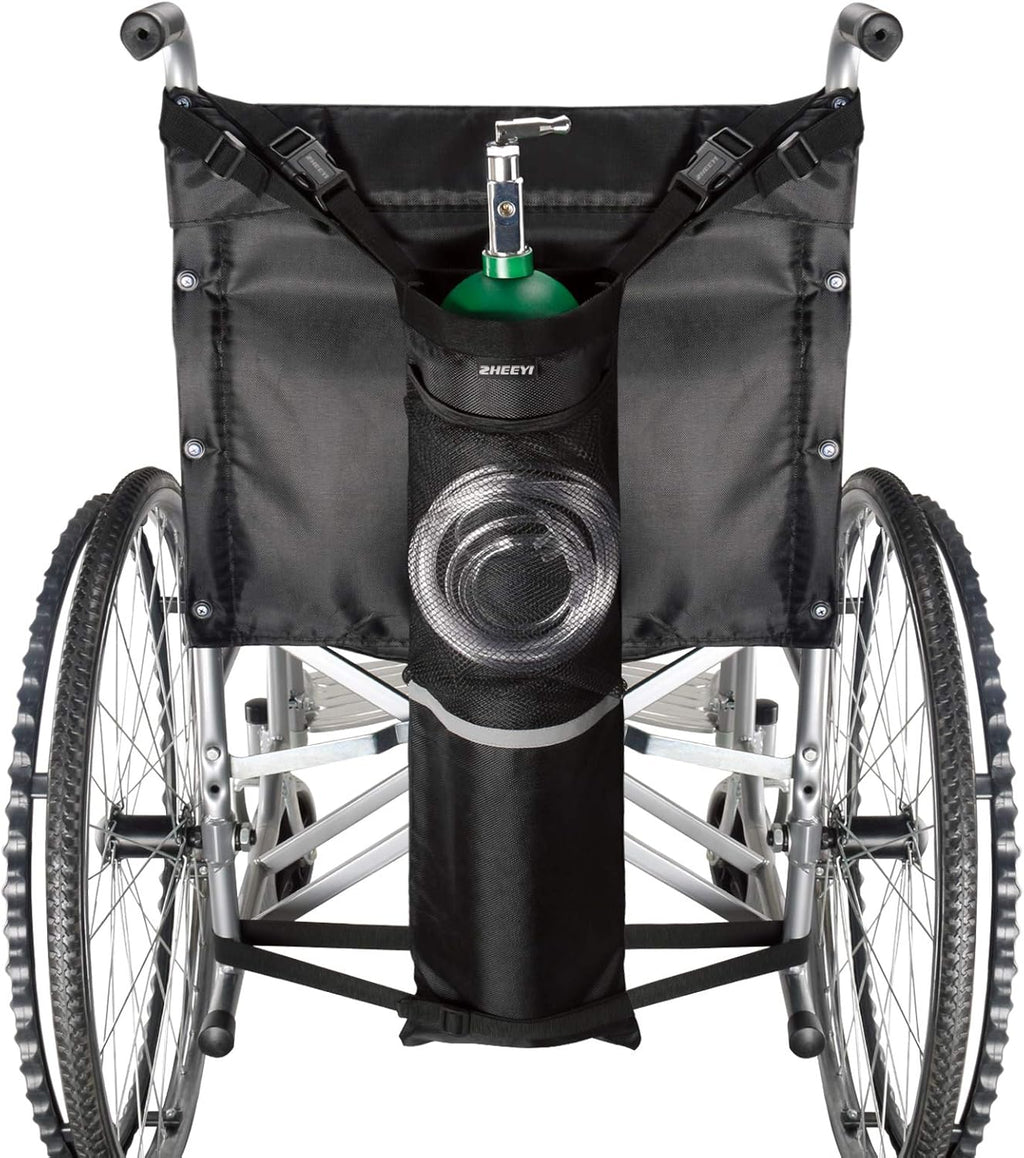 Oxygen Cylinder Bag for Wheelchairs with Buckles, Fits Any Wheelchair, Black (Fits Most Oxygen cylinders)