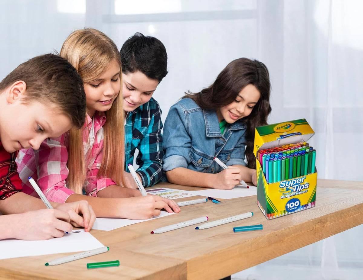 Super Tips Marker Set (100ct), Fine Point Washable Markers, Teacher Must Haves, Back to School Supplies for Kids &