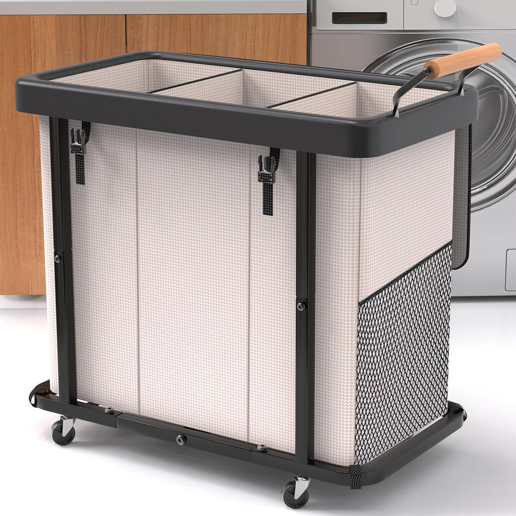 Laundry Hamper 3 Section,230L Rolling Dirty Clothes Hamper White | Laundry Basket with Wheels & Lid,Laundry Organizer