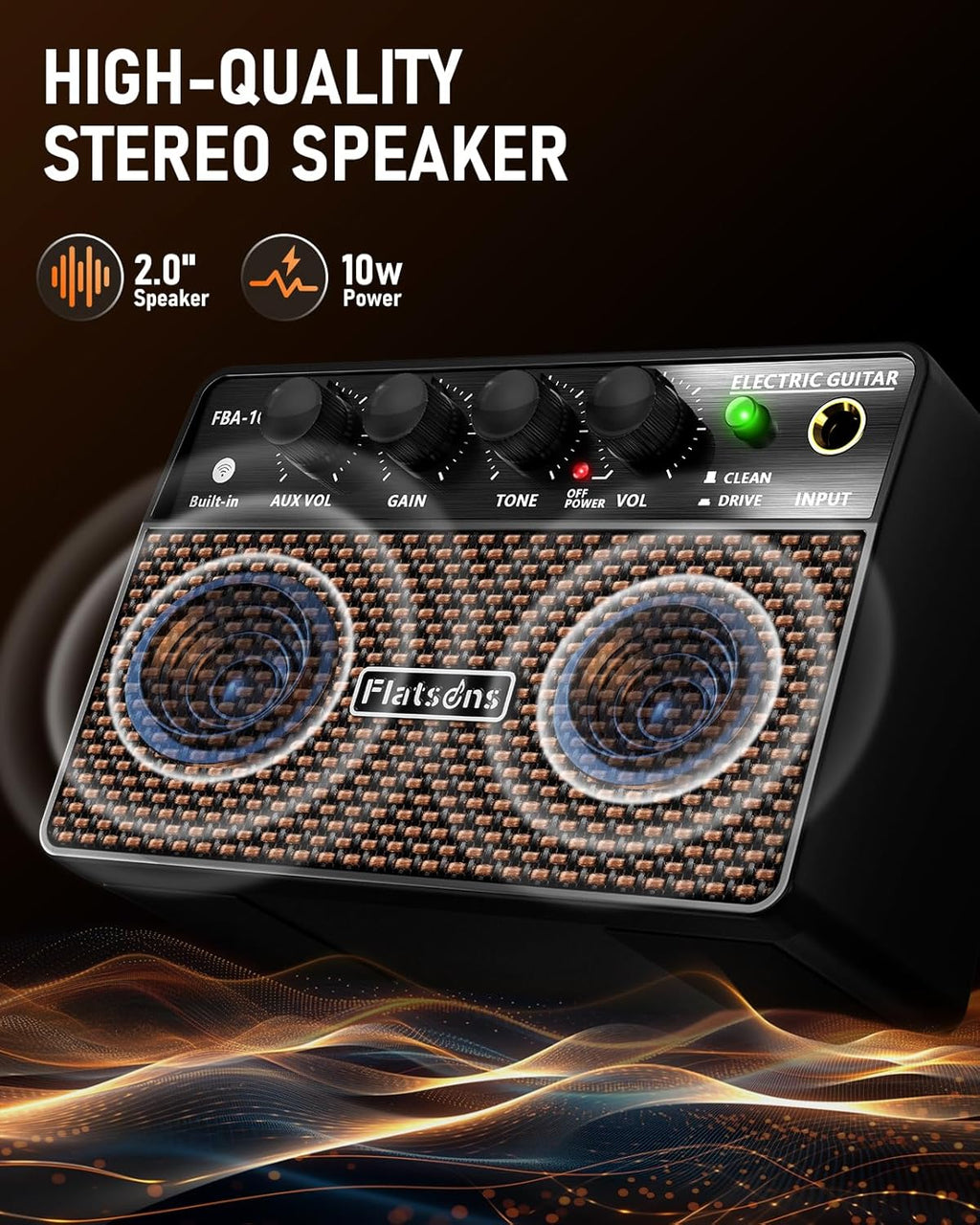 10W Mini Guitar Amp,Rechargeable Electric Guitar Amplifier | with Clean/Drive Channel,6H Working,3.5mm headphone jack