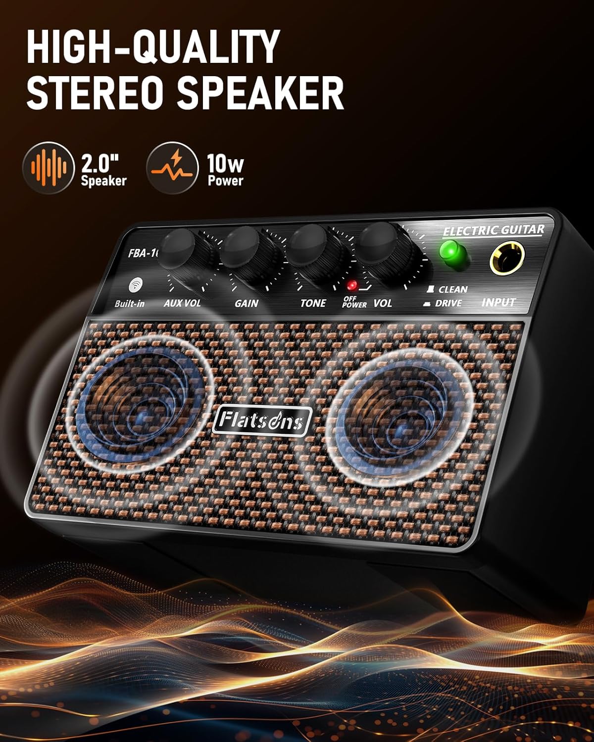10W Mini Guitar Amp,Rechargeable Electric Guitar Amplifier | with Clean/Drive Channel,6H Working,3.5mm headphone jack