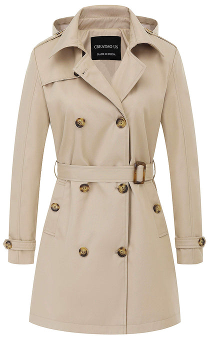 Women's Trench Coats Casual Double Breasted Spring Fall Long Trench Coat with Belt Khaki M