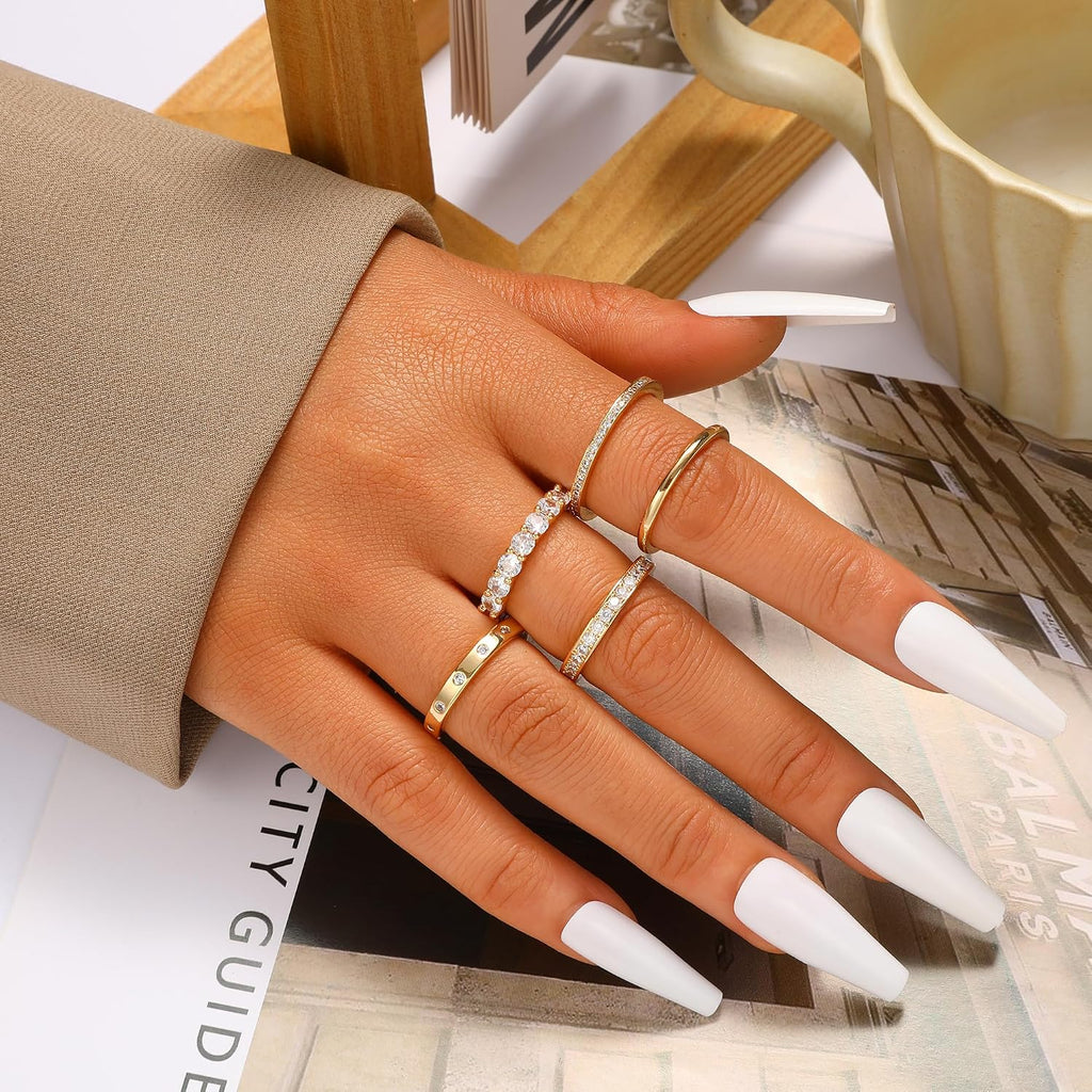 Gold Rings for Women Non Tarnish, 14k Gold Plated Dainty Stacking Cubic Zirconia Thumb Rings, Gold Knuckle Women