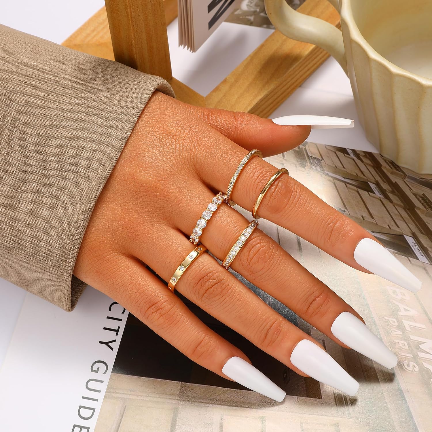 Gold Rings for Women Non Tarnish, 14k Gold Plated Dainty Stacking Cubic Zirconia Thumb Rings, Gold Knuckle Women