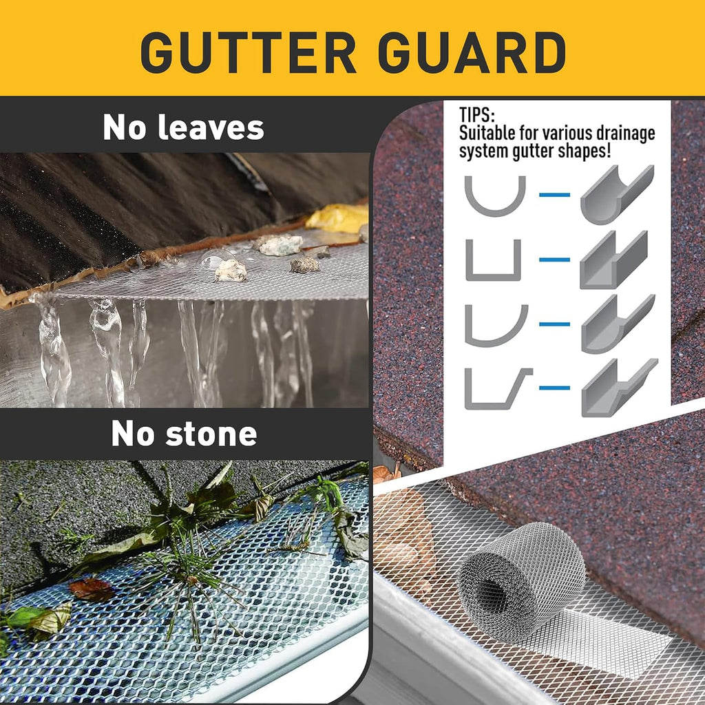 Aluminum Gutter Guard 5 Inch x 50 Feet Roll, Aluminum Leaf Filter Gutter Protection, Leaf Guard Protects from