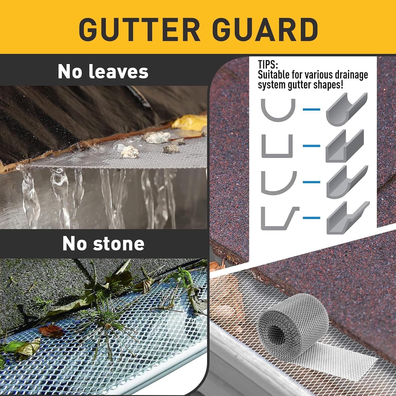 Aluminum Gutter Guard 5 Inch x 50 Feet Roll, Aluminum Leaf Filter Gutter Protection, Leaf Guard Protects from