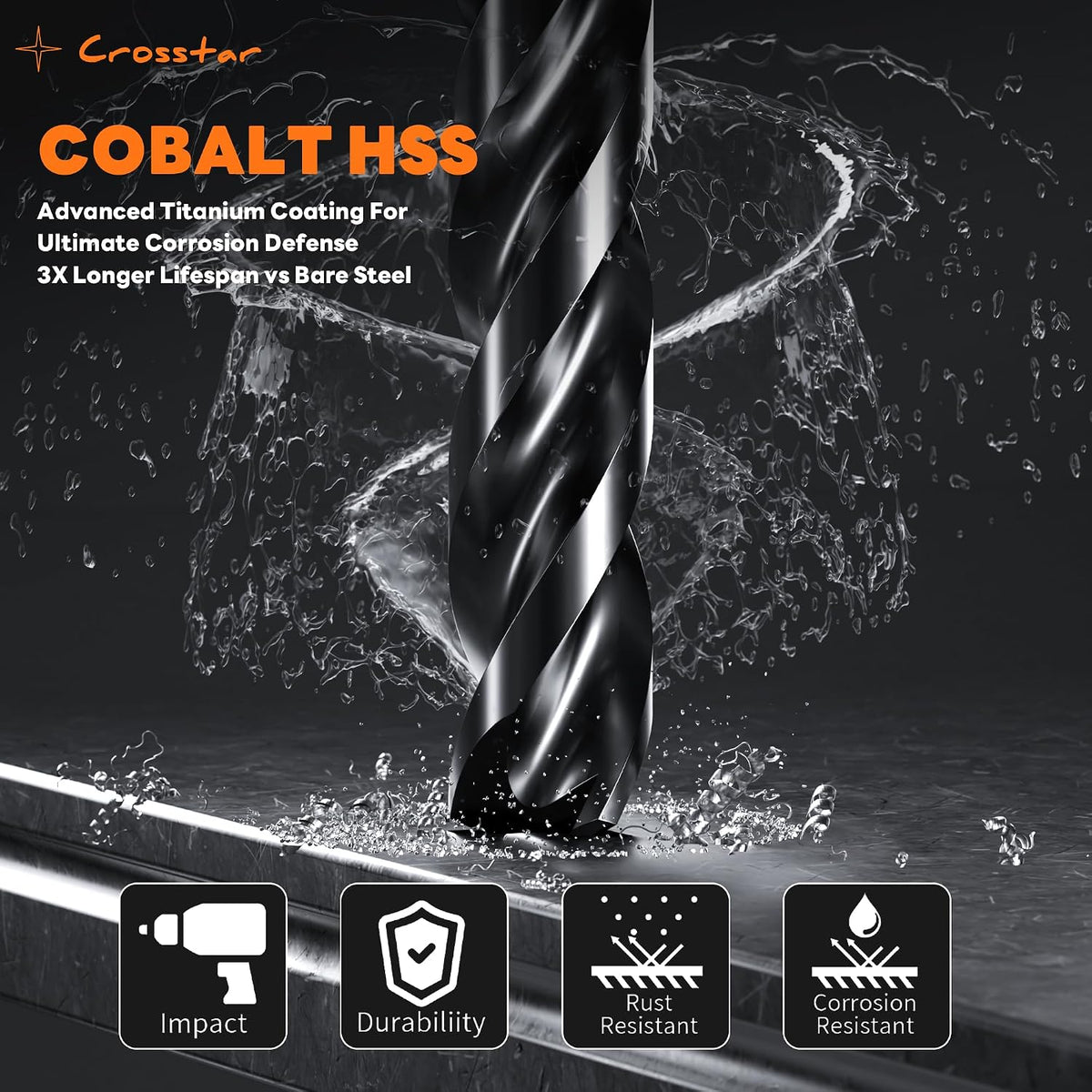 Crosstar M35 Cobalt Drill Bit Set,Three-Flute Design,1/16"-1/2",21pcs