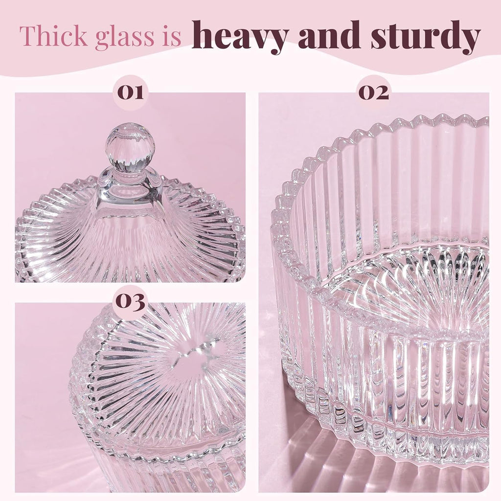 4pcs Powder Puff Soft Powder Puff and Container, Dusting Powder Container with Puff, Glass Crystal Case for Soft