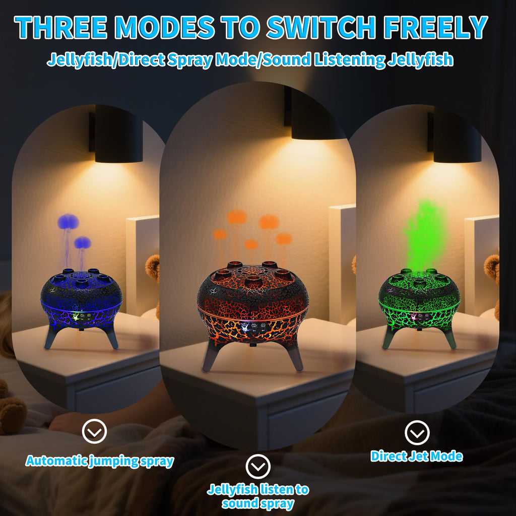 Jellyfish Essential Oil Diffuser Sound-Activated Spray Dancing Jellyfish,250ml Aroma Air Diffuser, 3 Mist Modes & 7