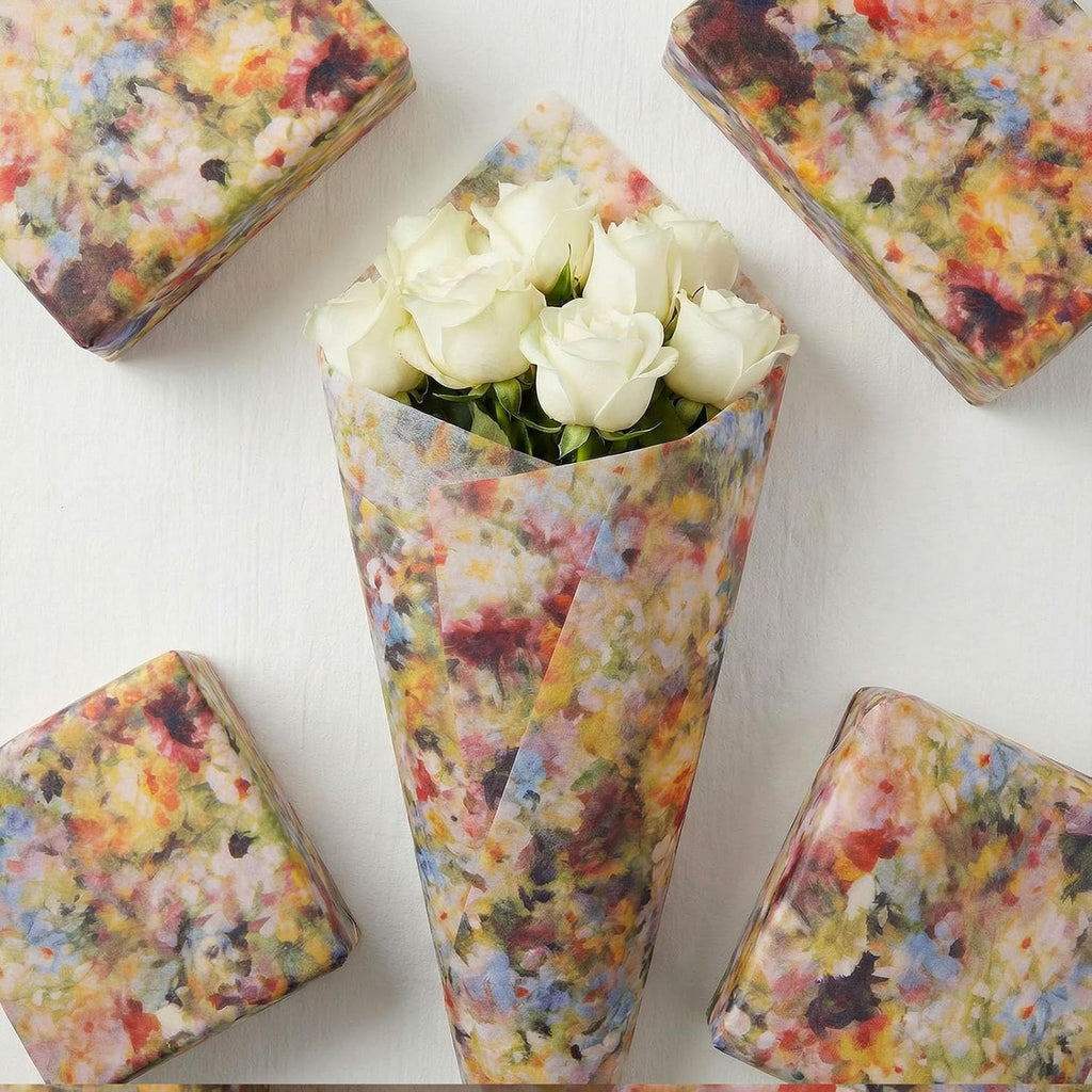 100 Sheets Garden Flower Tissue Paper, Greenery Botanical Dual-Pattern Gift Wrapping Paper for Wedding, DIY Craft