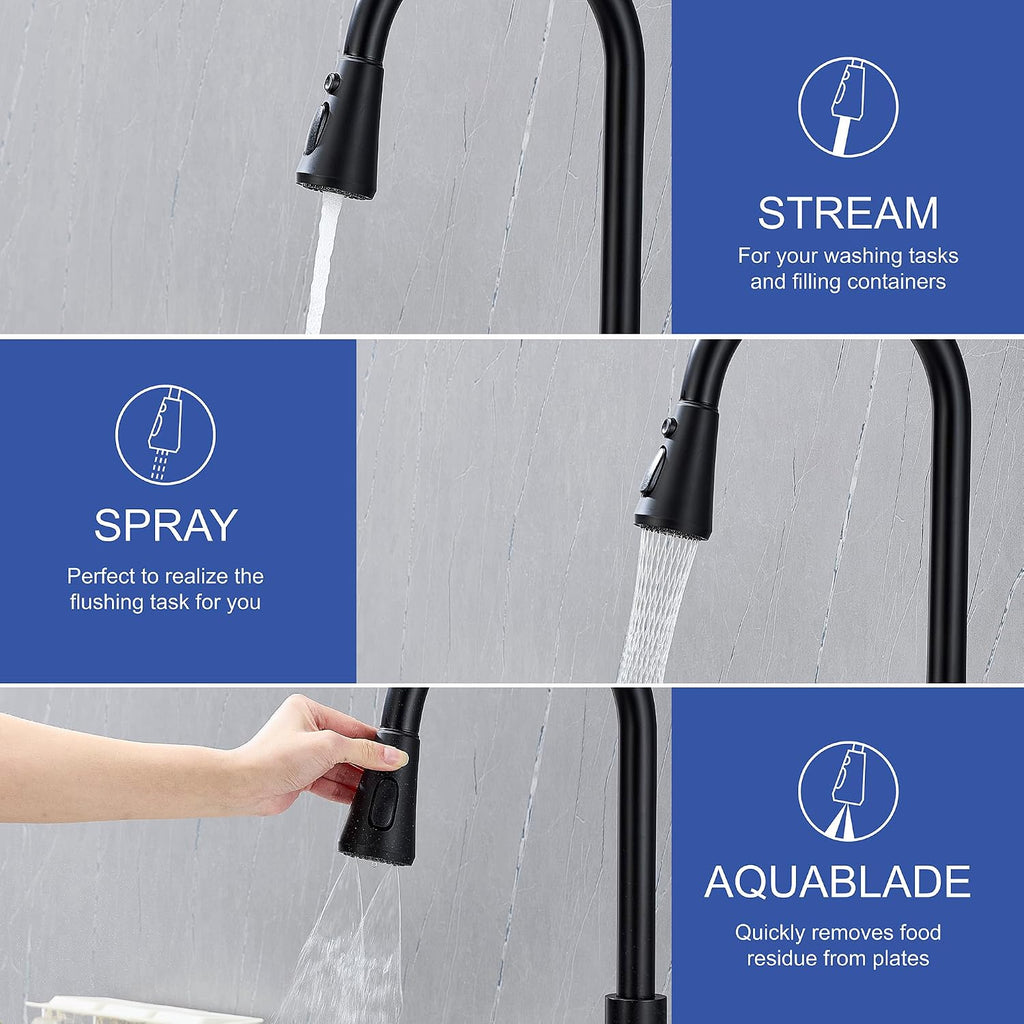 Kitchen Faucet with Cup Washer Single Handle Pull Down Kitchen Sink Faucet with Glass Rinser Matte Black Pull Sink