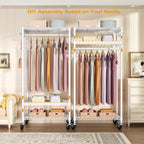 Rolling Clothes Rack, Clothing Racks for Hanging Clothes, White