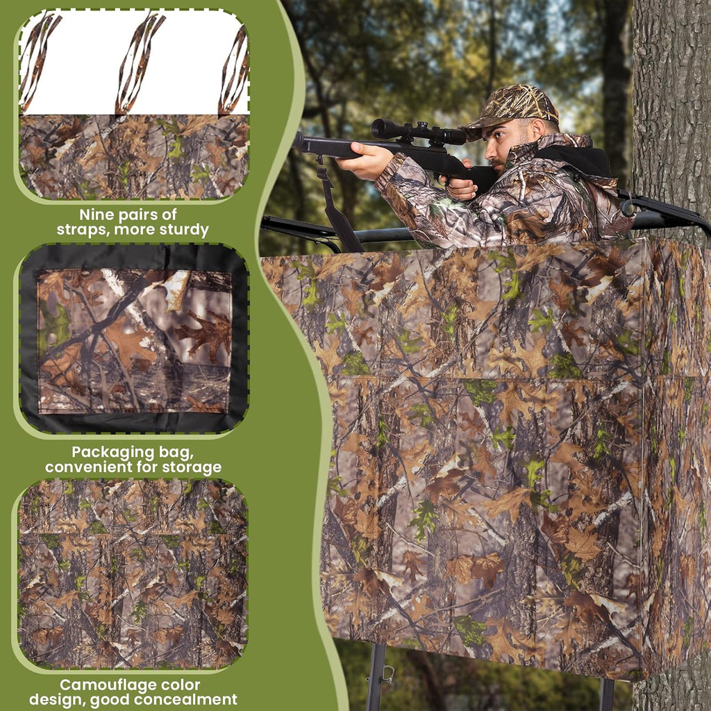 Hunting Tree Stand Blind Cover - 110"x40" Big 2-3 Person Treestand Camo Blind Cover, Universal Camouflage Ground