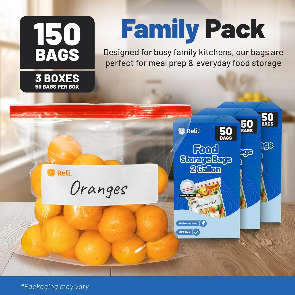 2 Gallon Food Storage Bags (150pk) | Resealable Storage, 2 Gal Size