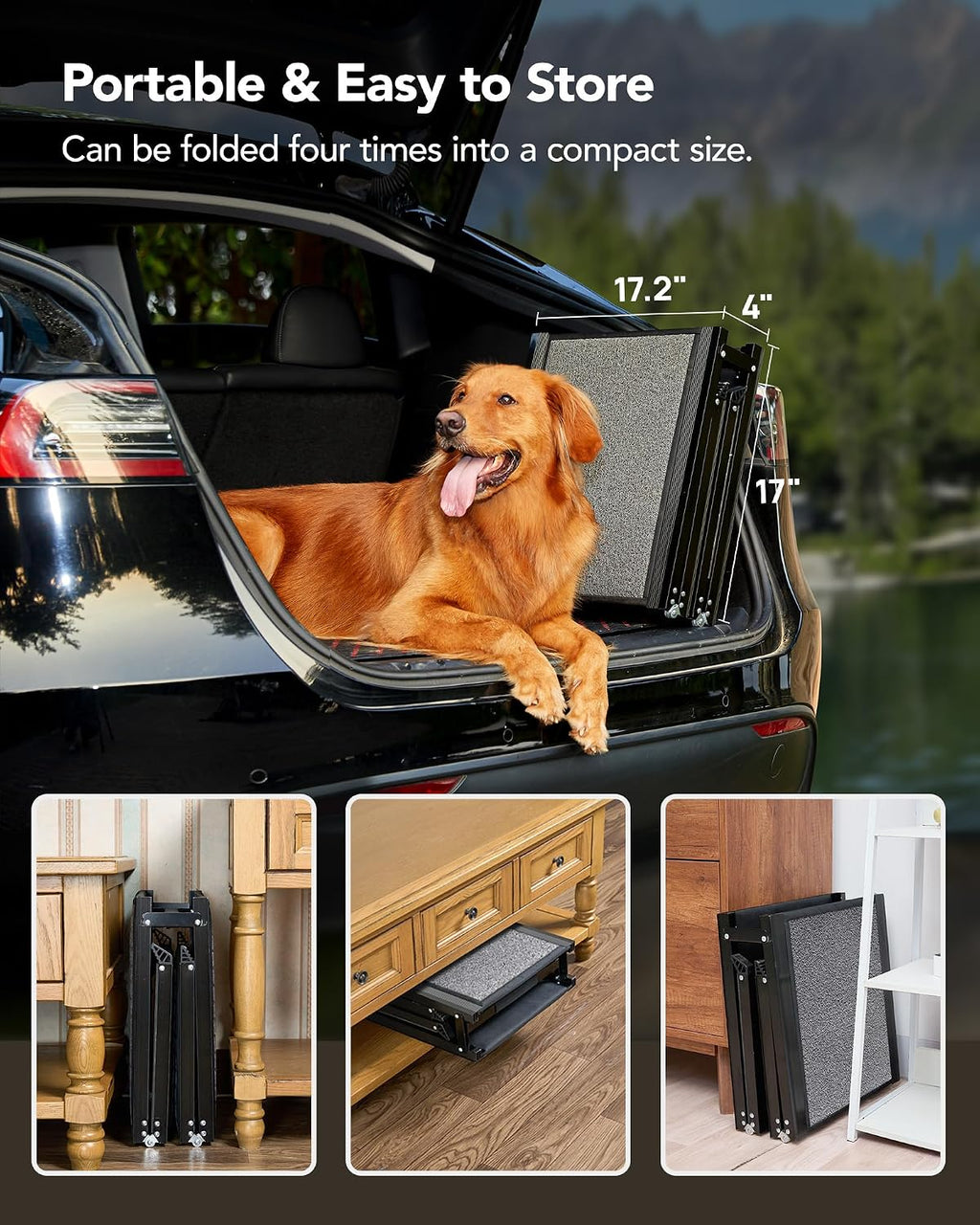 Dog Ramp for Cars, 63" L × 17" W, Lightweight Foldable