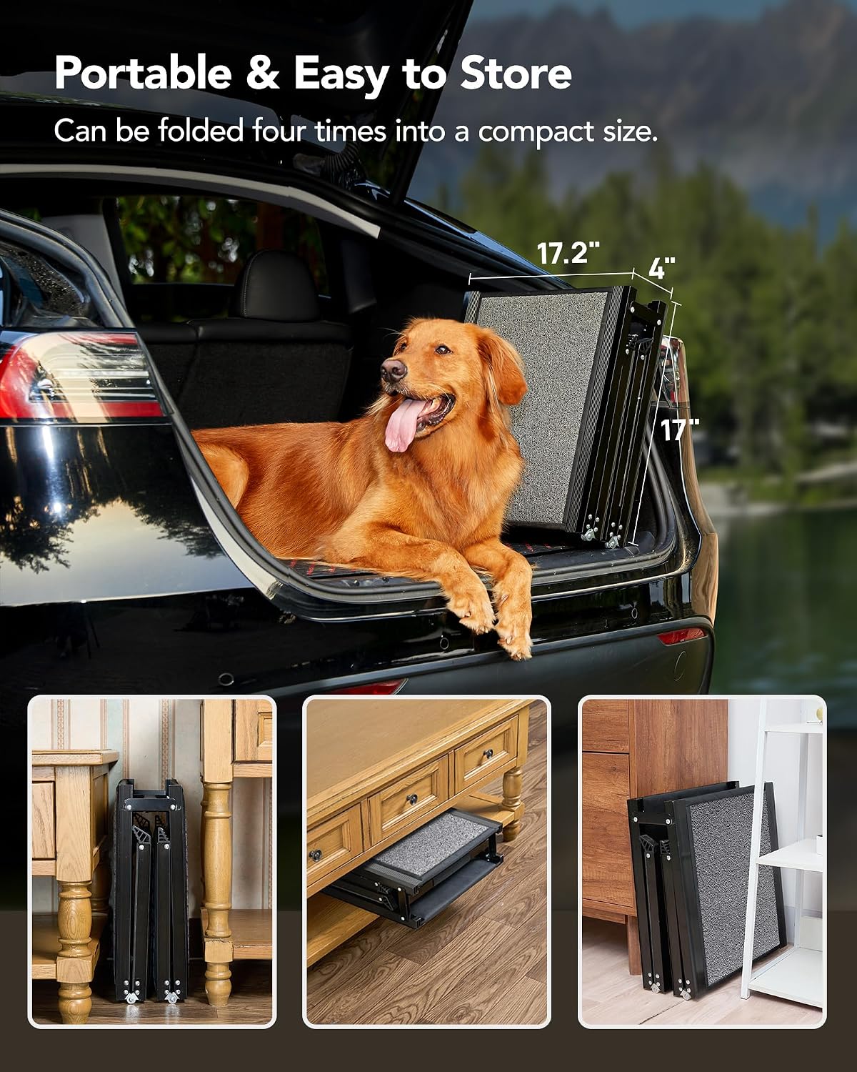 Dog Ramp for Cars, 63" L × 17" W, Lightweight Foldable