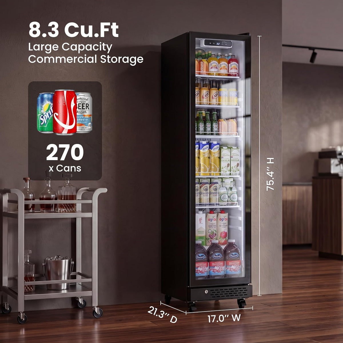 8.3 Cu.Ft Commercial Refrigerators with Double-Layer Glass Door