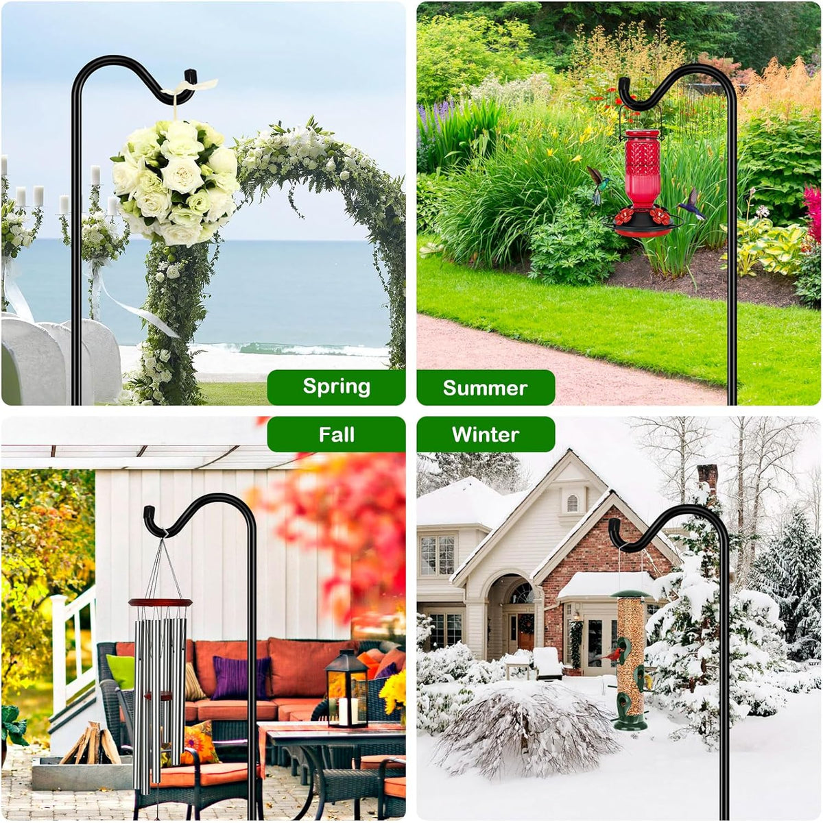 76'' Bird Feeder Pole, 7-Prong Base Shepherds Hook for Outdoor