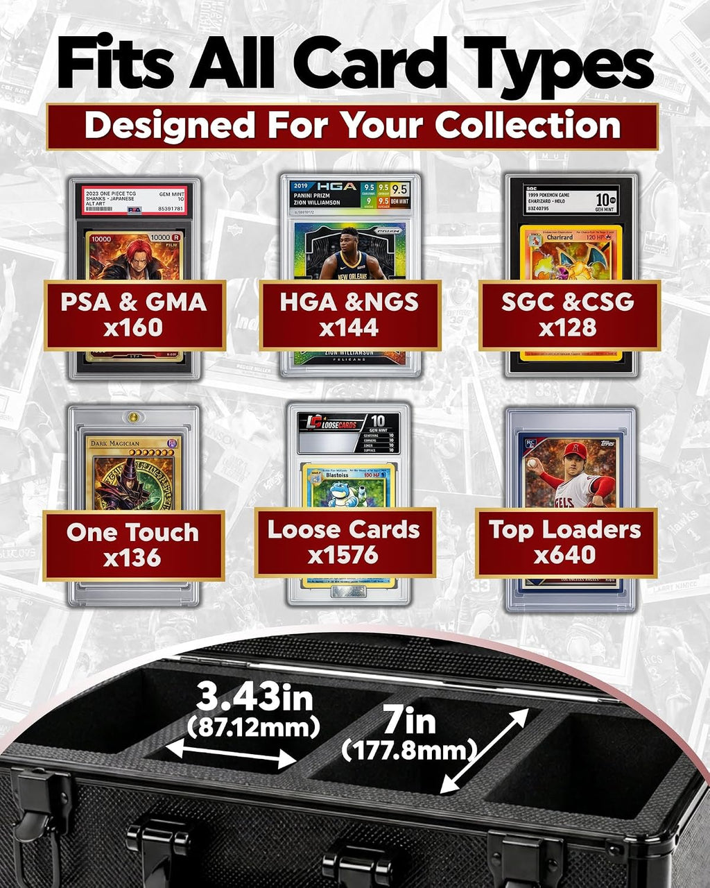 4-Row Graded Card Storage Box with Acrylic Window for PSA and BGS Display | Durable graded card case with 8 foam