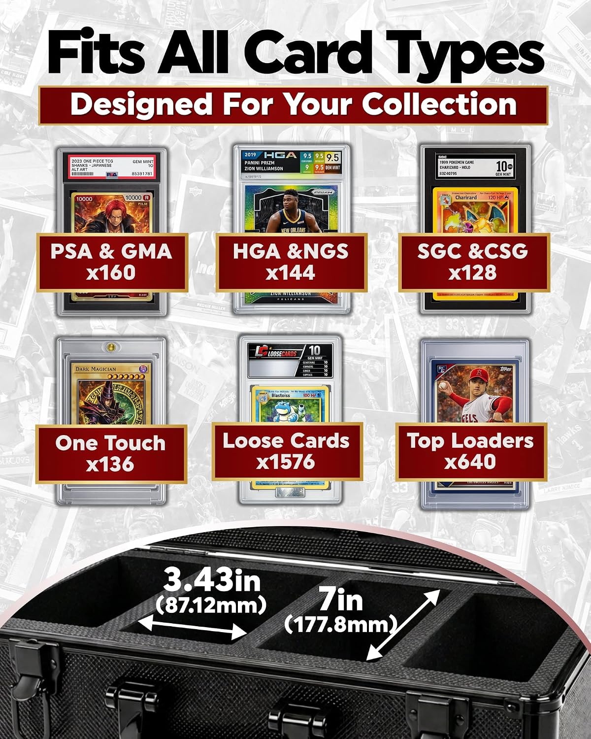 4-Row Graded Card Storage Box with Acrylic Window for PSA and BGS Display | Durable graded card case with 8 foam