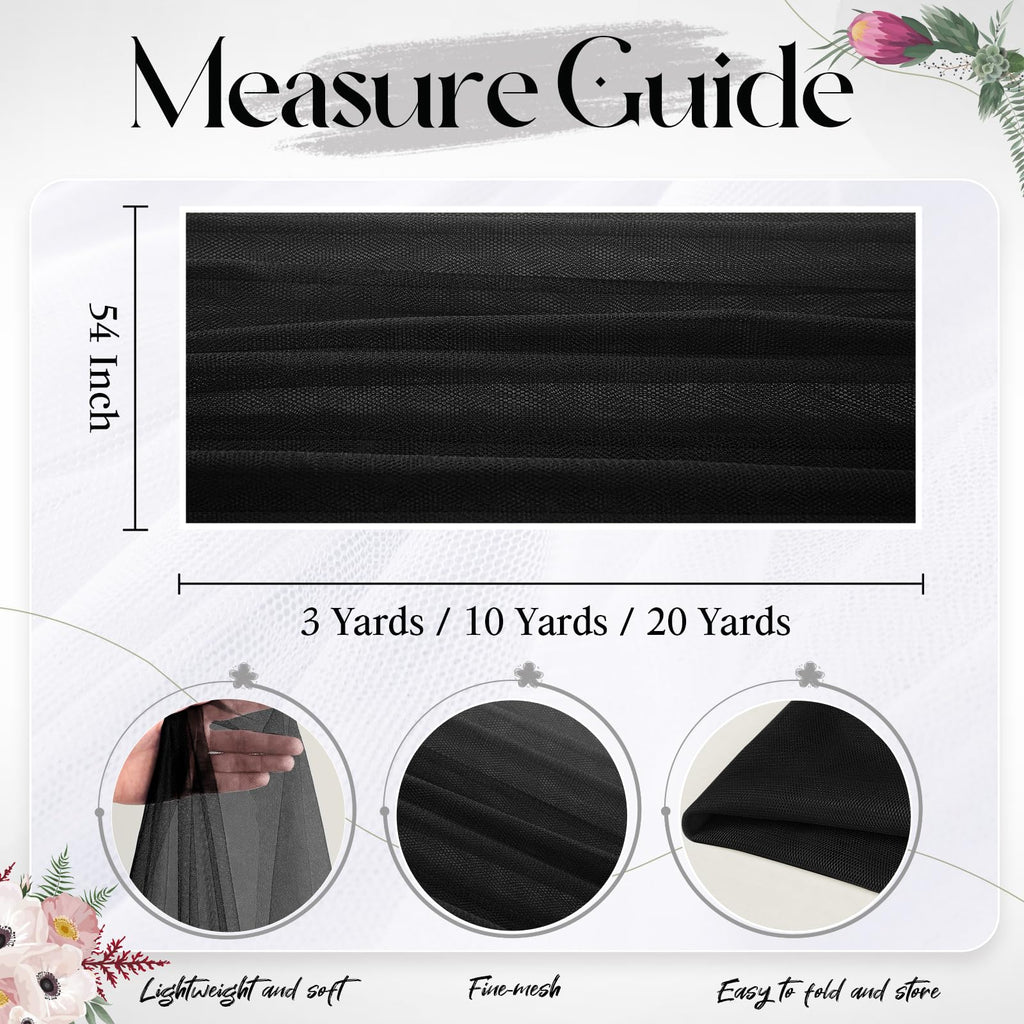 Black Tulle Fabric Roll, 54 Inch x 3 Yards