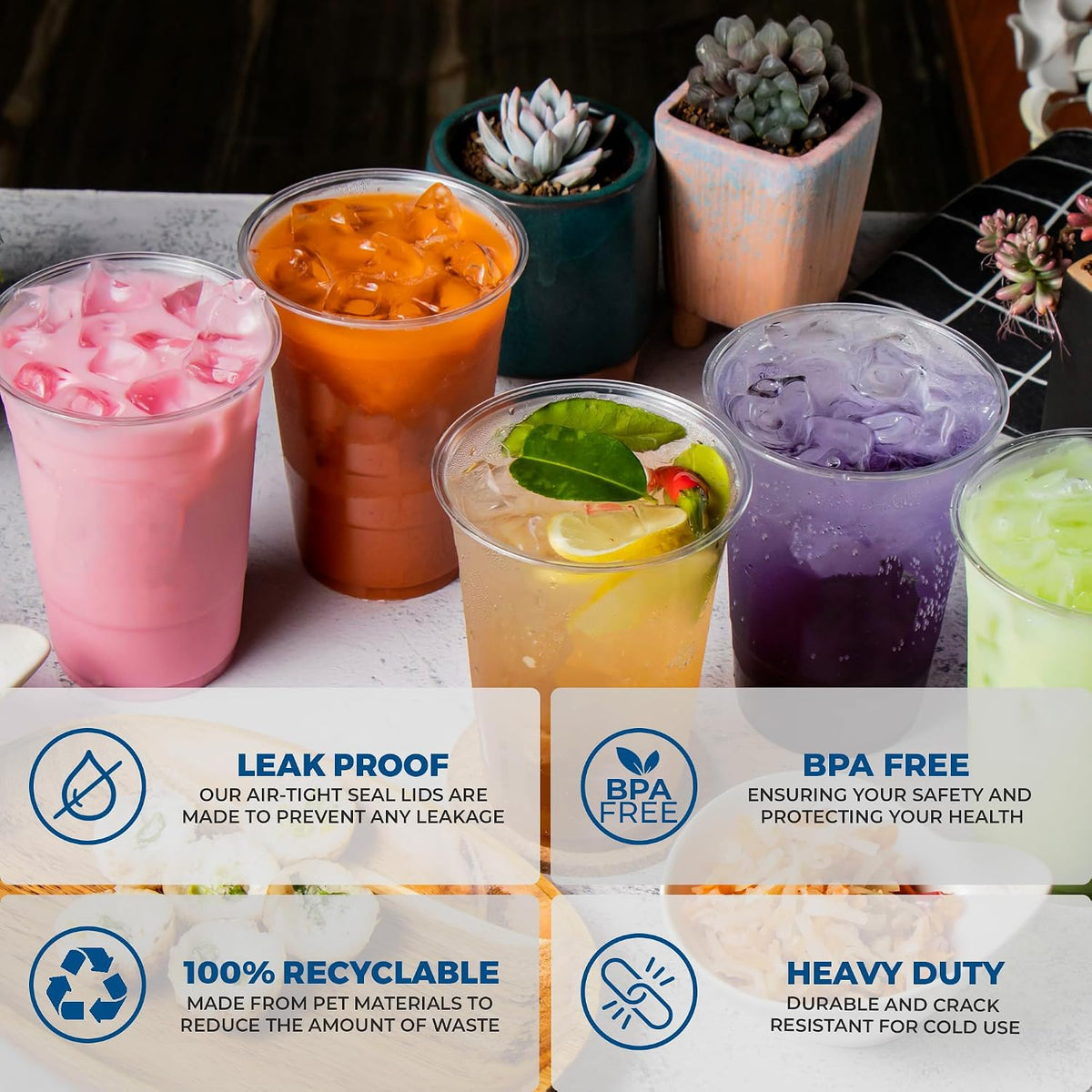 Clear Plastic Cups [100 Pack - 20 oz] Disposable Cups for Iced Coffee, Smoothie, Milkshake, Cold Drinks