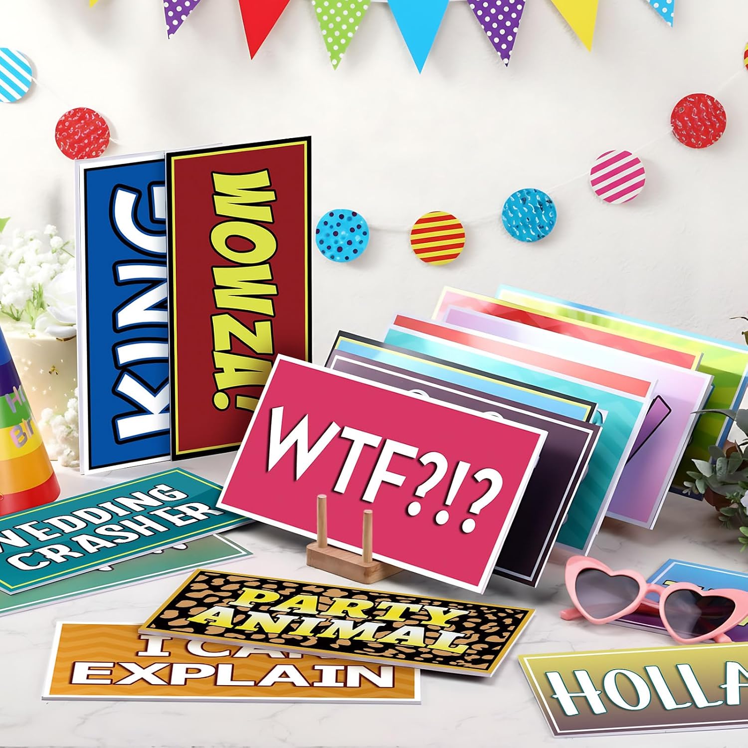 64 Design Photo Booth Prop Sign Decor Double Sided Photobooth Accessoires 11x5.5'' PVC Selfie Prop Sign for Wedding