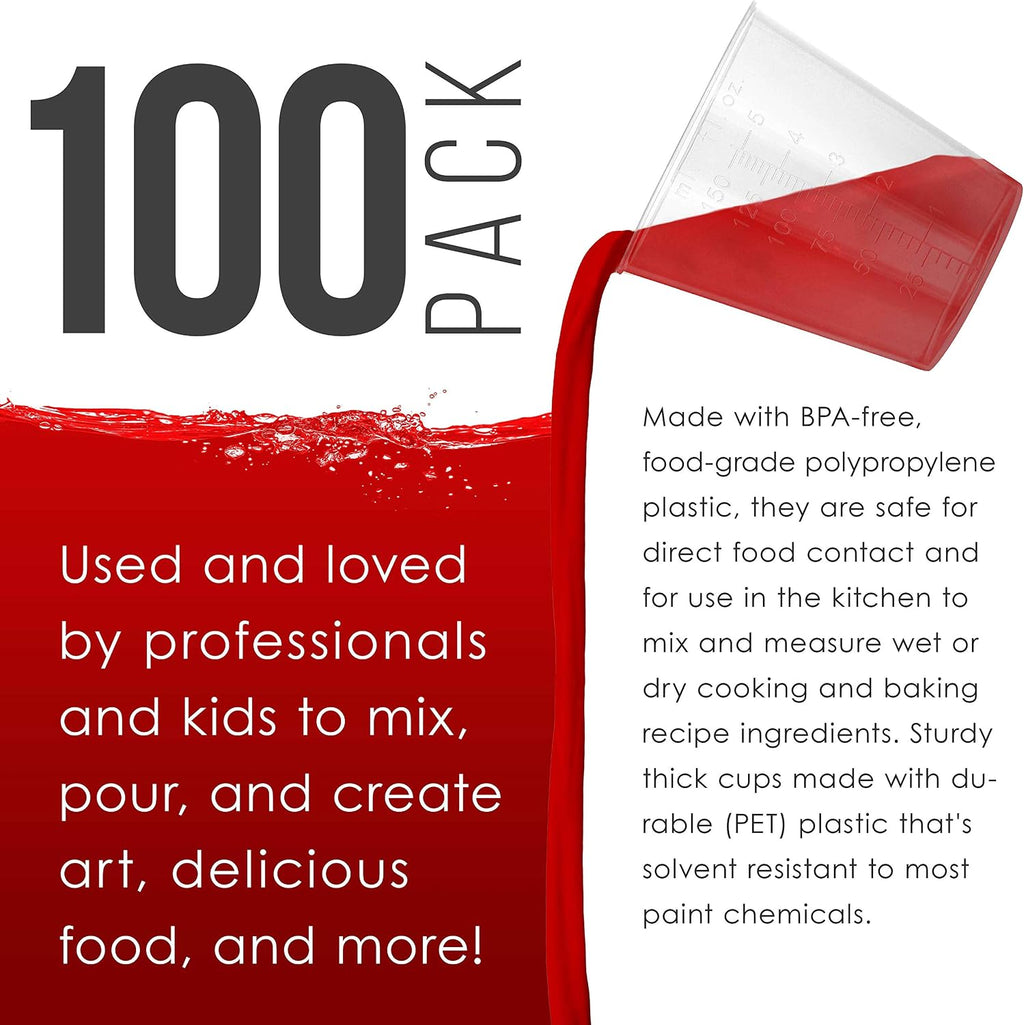 5 Oz (150 ml) Liquid Measuring Cups,100 Pack with 25 Sticks