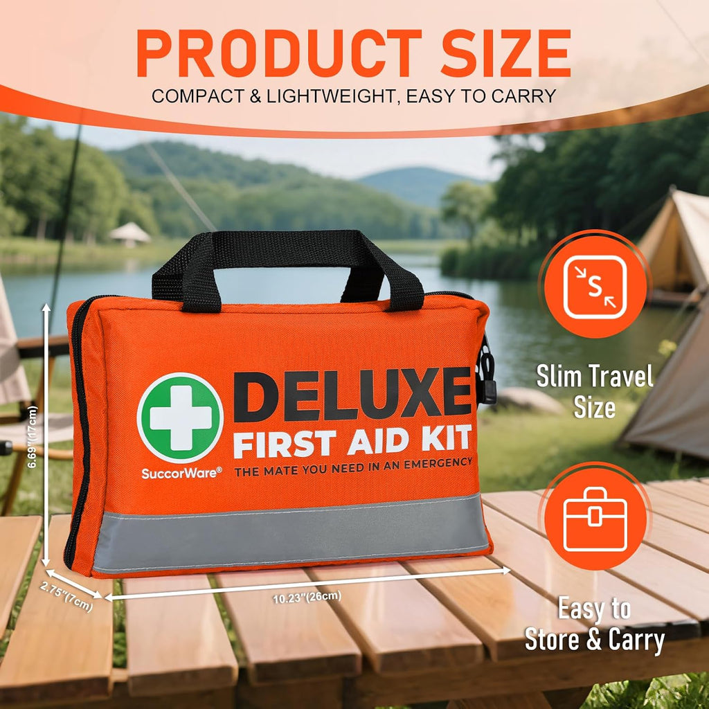 380 Pieces Deluxe First Aid Kit Compact Trauma Medical Kits with Assorted Bandages, Instant Cold Pack, Emergency